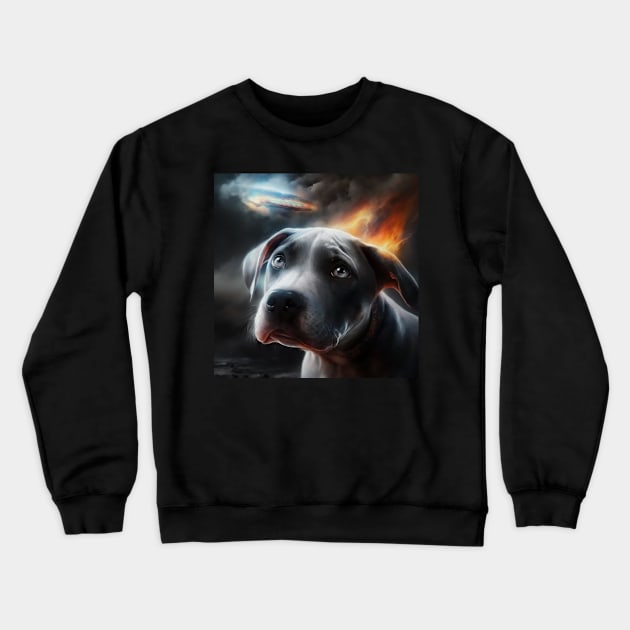 Scared Pit Bull Puppy Crewneck Sweatshirt by Enchanted Reverie